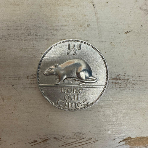 Rare Aul Times sterling silver half-penny collectable coin, rat side