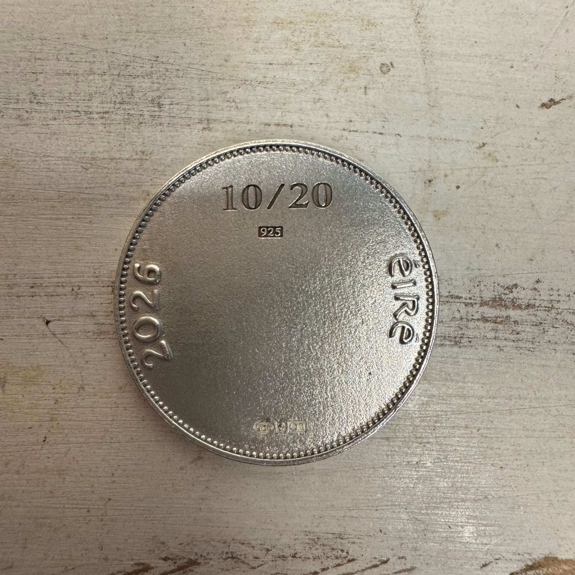 Reverse of the coin numbered 10/20, 925 silver, Éire 2026